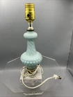 Vintage Table Lamps Boudoir 11” Blue Milk Glass Hobnail Light Push Button Marble