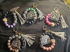Choose A Color. Silicone Beaded Wristlet Keychains With Mama Charm