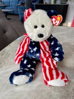 Ty Beanie Buddy '' SPANGLE '' 1999 VINTAGE USA patriotischer Bär mit Etikett UK-Bestand