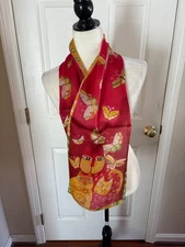 100% Silk Scarf BUTTERFLY/CAT PRINT NEW READ FULL DESCRIPTION/VIEW PHOTOS BELOW
