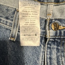 Carhartt Men's Blue Denim Straight Jeans Medium Wash Regular Fit 5-Pocket Logo