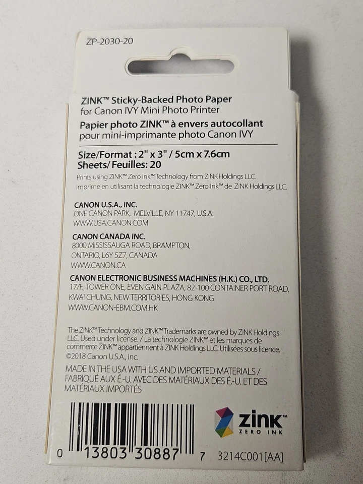 Canon Ivy Zink Pre-Cut Circle Sticker Photo Paper 20 Sheets 1.3” New In Box - Image 2 of 3