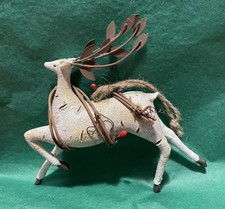 Rustic Reindeer Christmas Ornament Wood With Metal Antlers Cabin Decor