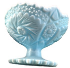 Vintage FENTON Blue Satin Custard Compote Pedestal Bowl HOBSTAR Pinwheel Vase 5" — photo 5