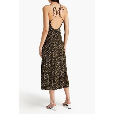 Sandro Sun Print Slip Dress 38 Black Carolina Fairy Celestial Floral Ruched Midi