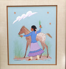 Navajo Painting Harrison Begay Young Woman Horse Colt Original Framed 12" H — photo 2