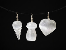 Natural Selenite Crystal Pendant – Heart, Spiral & Mushroom – Cleansing Gemstone