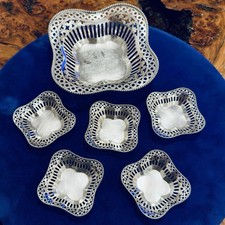 Antique 925 Sterling Silver Hand Pierced Dish 6pc Set Edwardian c1905 Whiting Co Antique 925 Sterling Silver Hand Pierced Dish 6pc Set Edwardian c1905 Whiting Co - Image 1