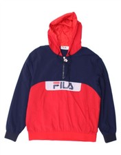 FILA Mens Graphic Hoodie Jumper Large Red Colourblock Nylon CS18