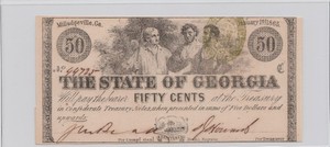 1863 $0.50 Cent State of Georgia, Milledgeville Obsolete Note - Ungraded