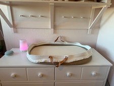 Boho White and Brown Baby Moses style changing Basket with Handles