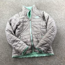 The North Face Jacket Girls Small 7/8 Gray Quilted Fleece Puffer Zip Reversible