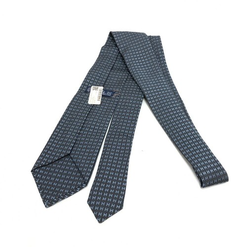 HERMES Necktie Tie Gray H logo pattern 100% Silk made in France J1566 - Picture 6 of 24