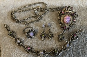 Vintage Sarah Conventry Contessa Faux Fire Opal Bracelet Necklace Earrings Ring