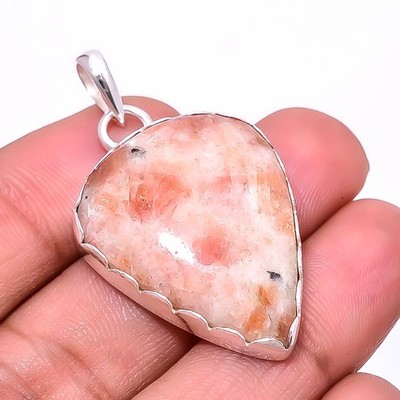 Natural Golden Sunstone 925 Sterling Silver Pendant 1.64'' P20, Christmas Gift