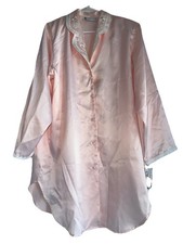 VTG Vandemere Satin Pink Button Front Night Gown Sleep Shirt Size M NWT