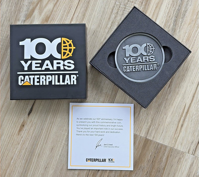 Official Caterpillar 100 Year Anniversary Commemorative Medallion Coin In Box