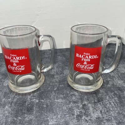  VTG Bacardi Rum & Coca Cola Glasses Set Of 2 1970's