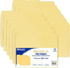 BAZIC Manila File Folder 1/3 Cut Letter Size, Left Right Center Tabs Positions,