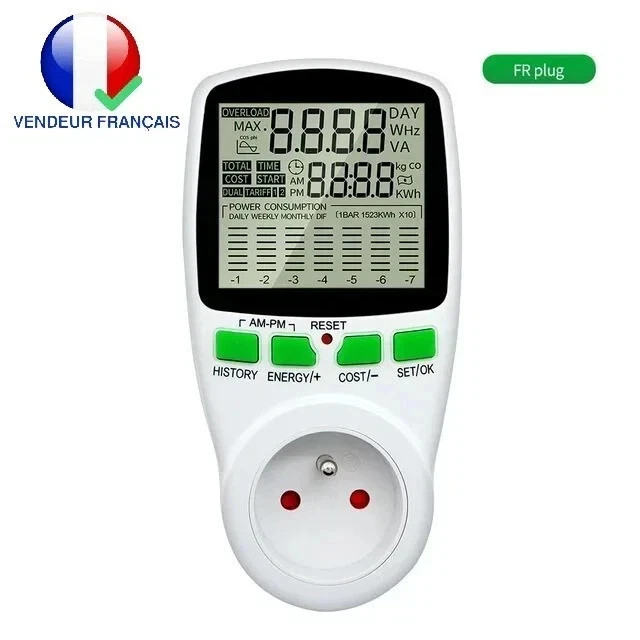 Analyseur d'énergie prise FR wattmètre moniteur électricité domestique