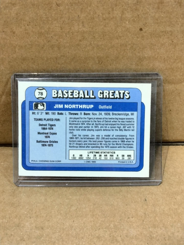 Jim Northrup Autographed 1990 Swell Baseball Greats #78 Trading Card - Image 2 of 2