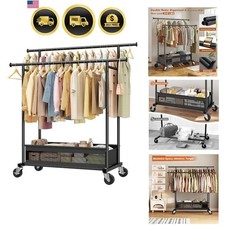 Clothes Rack 210 LBS Double Rods Extra Storage Basket