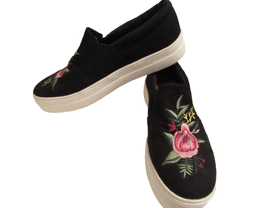 Zapatos de skate Big Buddha para mujer bordados florales 8,5 negros multi sin cordones Foto 3 de 4