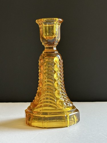 Pair Antique Amber Depression Glass Art Deco Nouveau Candle Stick Holders 6.25” - Picture 10 of 22