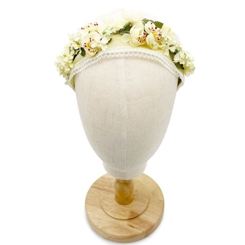 Vintage 1950s Auerbach’s Floral Headband Hat Ivory Butter Yellow Flowers NOS - Picture 3 of 12