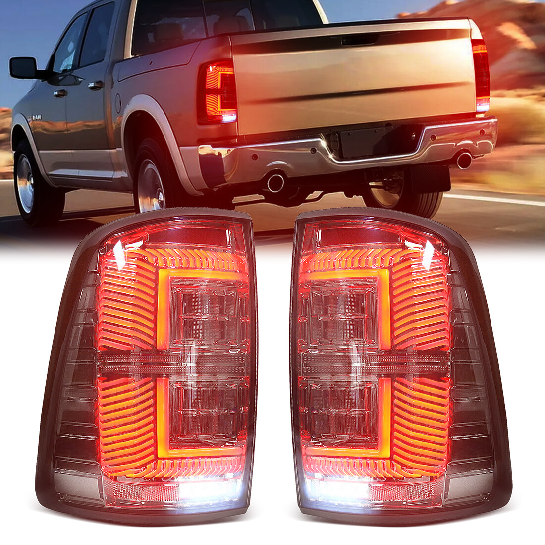 Bright LED Turn Signal Rear Tail Light Brake Lamp For Dodge Ram 1500 2009-2018 Black Housing