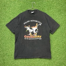 Vintage Novelty Cowasocky Hillbilly Motorcycle Shirt Mens XL Single Stitch Black