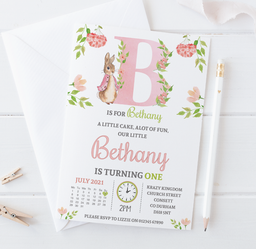 Personalised Peter Rabbit 1st Birthday Invitations • Peter Rabbit Invites • x10 - Picture 2 of 2
