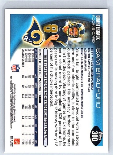 2010 Topps #300a Sam Bradford - Picture 2 of 2