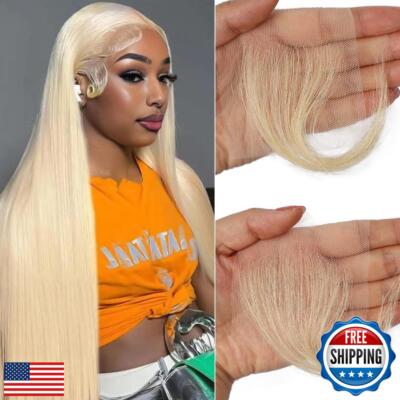 XRDDFL Fake Edges Real Human Hair Pieces HD Lace Front Wig - 613 Blonde, 2 Pc