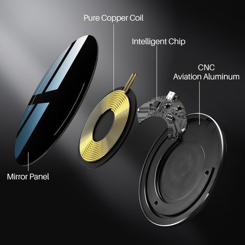 TOZO W1 Wireless Charger Aluminum Fast Charging Pad with USB-C Cable Universal - Picture 3 of 73