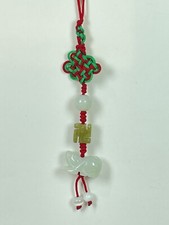 Hand Carved Natural Jade Chinese Zodiac Dog Pendant Knotted CellPhone Car Charm