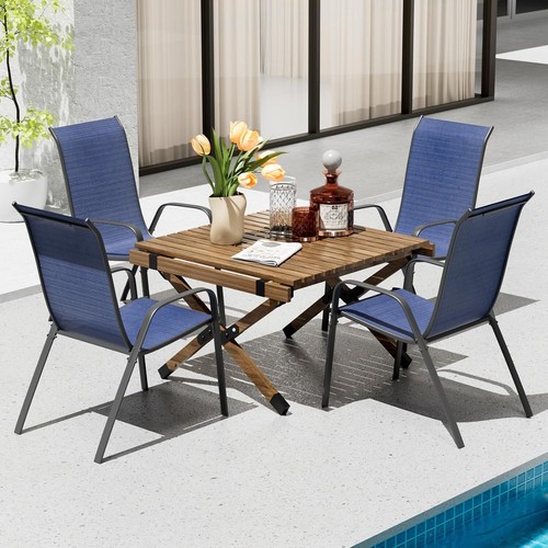4pcs Patio Chairs Outdoor Dining Chair Set Stackable for Yard Garden Poolside - Picture 2 of 9
