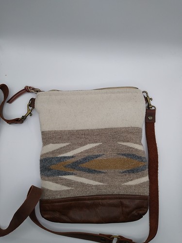 Nan-Made Genuine Leather & Repurposed  Wool Blanket Crossbody Purse Bag
