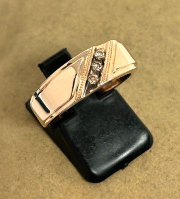 BEAUTIFUL 10K ROSE GOLD 0.06 CT TW 3 STONE CHOCOLATE DIAMOND BAND RING SIZE 7