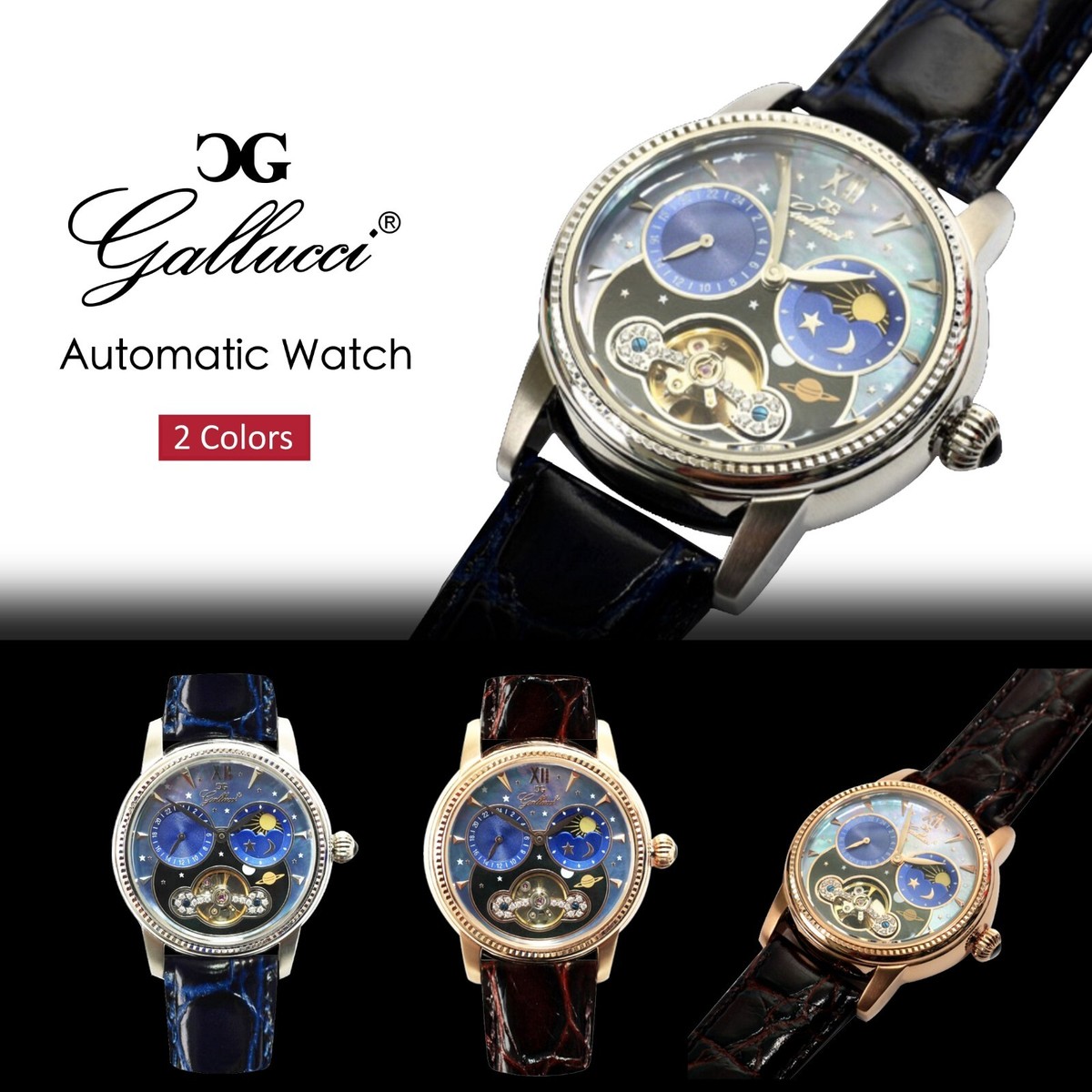 Gallucci Unisex Fashion Automatic Wrist Watch with Czech Stone on