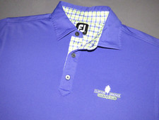 Men's FootJoy Short Sleeved Purple Plaid Trim Stretch Polo Golf Shirt Medium