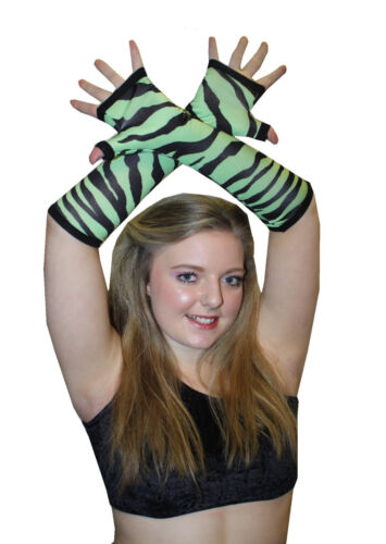 Women Zebra Animal Print Leopard Long Gloves Halloween Costume Goth Emo - Picture 1 of 5
