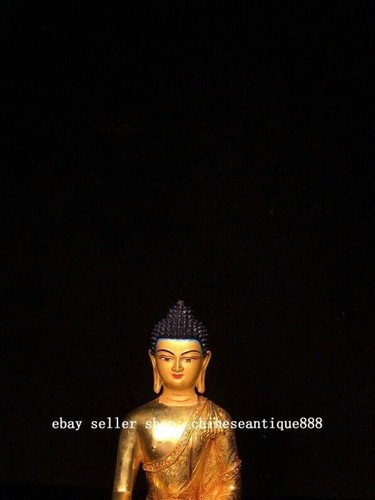 Alte Nepal Bronze vergoldete Malerei Shakyamuni Sakyamuni Amitabha Buddha Schale Statue - Bild 2 von 9