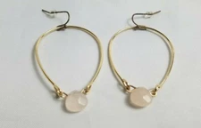 Gold Tone Oval Hoop Pink Charm Pierced Hook Fashion Jewerly Earrings 