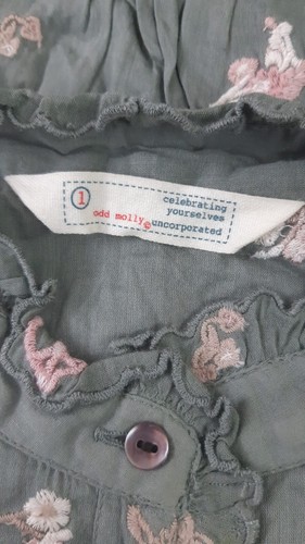 266556 Odd Molly Anthropologie Buttondown Ruffle Shirt Top Embroidered S-1 NEW - Picture 5 of 5