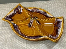 Vintage Cigar Ashtray USA Pottery Ceramic Drip Glaze MCM Purple Brown Large