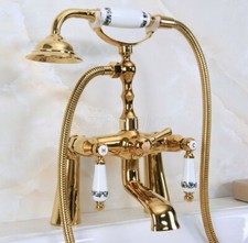 Gold Color Brass Clawfoot Bathtub Faucet Mixer Set With Handheld Shower Zna143