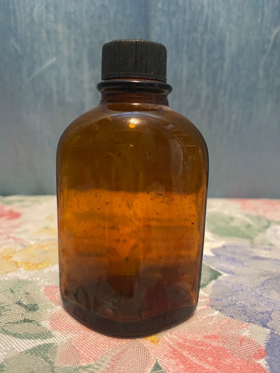 1940's Vintage Glass Bottle 4 fl oz Amber Color w/Cap Des Pat