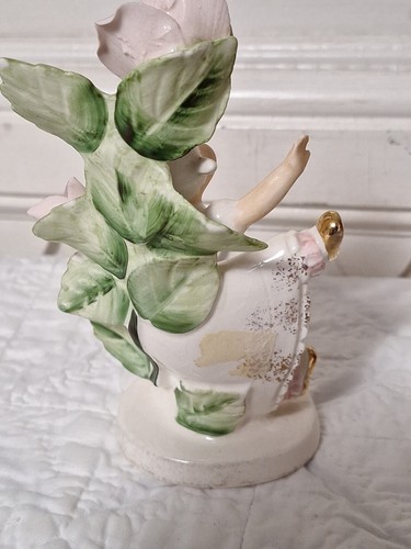 Vintage Geo Z Lefton February Birthday Girl Angel w/ Pink Flowers Figurine 985 - Picture 7 of 9
