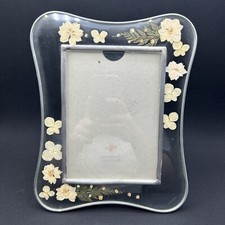 Vtg Boho Glass Picture Frame With Pressed Dried Flowers  Greenery Fits 5x7